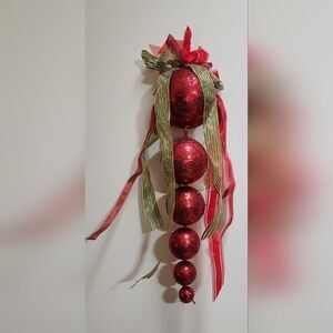 Hanging Christmas Decor for Door or Wall Red Styrofoam Balls with Shiny Ribbons